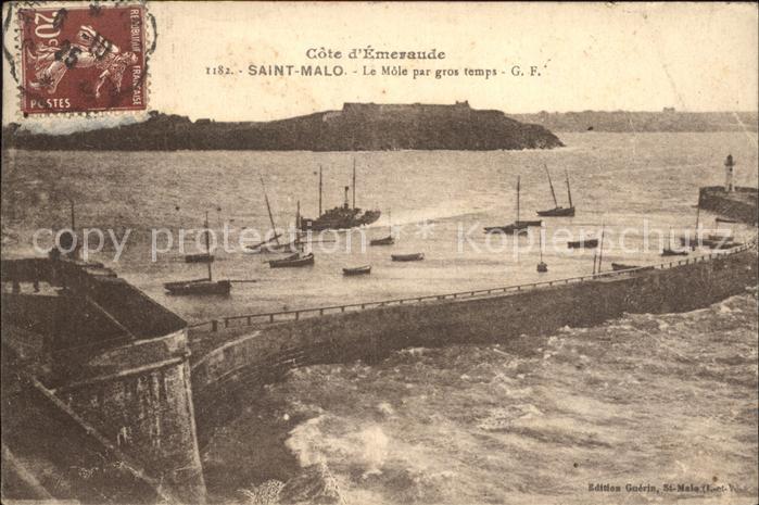 Saint-Malo 35 Le Mole par gros temps Stempel auf AK