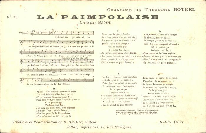 Gesang Musik La Paimpolaises par Mayol Chansons de T