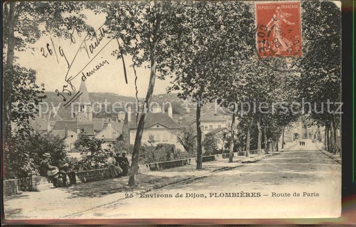 Plombieres-les-Dijon Route de Paris Stempel auf AK
