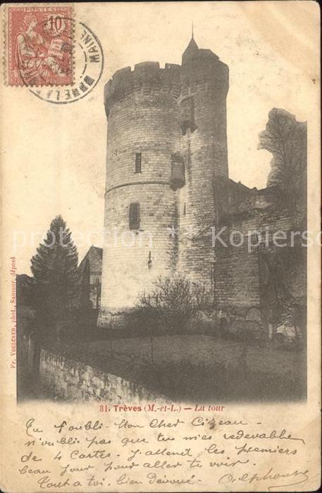 Treves Maine et Loire La Tour Stempel auf AK