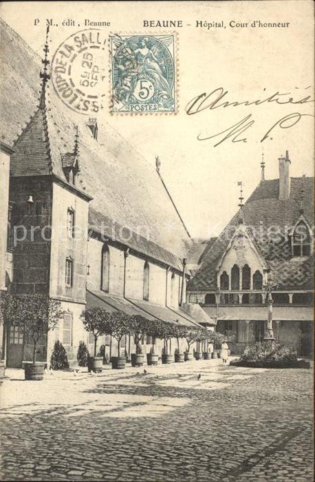 Beaune Cote d Or Burgund Hopital Cour d_Honneur Stempel auf AK
