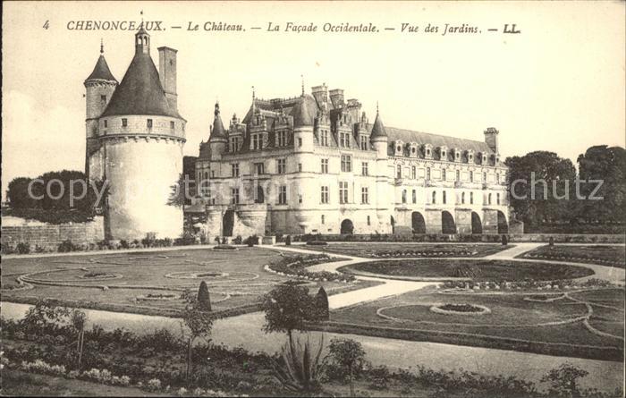 Chenonceaux Indre et Loire Chateau Facade Occidentale vue des Jard