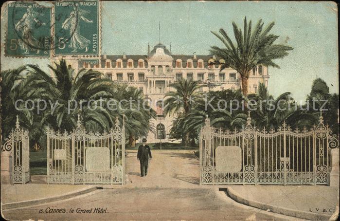 Cannes Alpes-Maritimes Grand Hotel Palmier Stempel auf AK