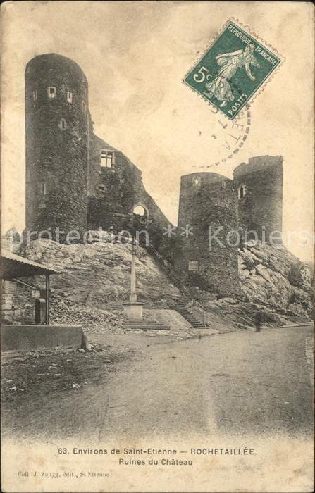 Rochetaillee Saint Etienne Ruines du Chateau Stempel auf AK