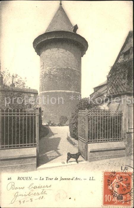 Rouen Tour de Jeanne d Arc Chien Stempel auf AK