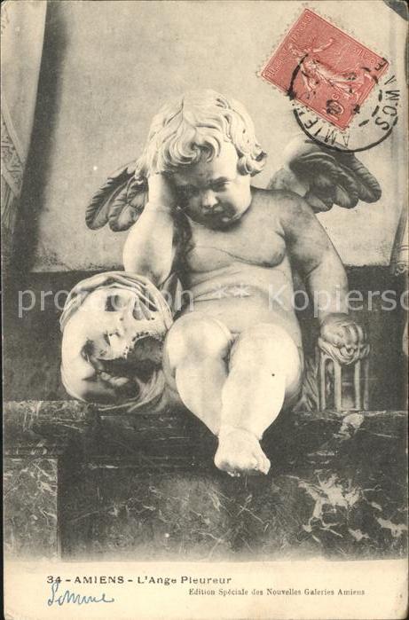 Amiens Ange Pleureur Statue Stempel auf AK