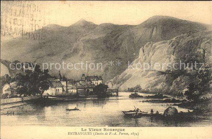 Entraygues-sur-Truyere La vieux Rouergue Dessin de F.A. Pernot