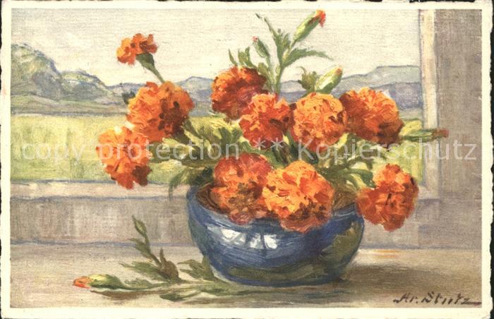 Kuenstlerkarte Ar. Stutz Nelken Vase