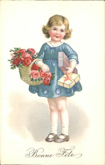 Kinder Child Enfants Bonne fete Rosen Geschenke Korb