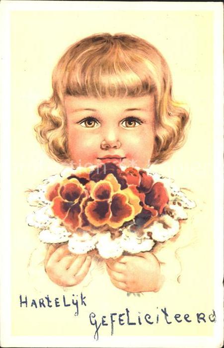 Kinder Child Enfants Blumenstrauss Stiefmuetterchen Glueckwunsch
