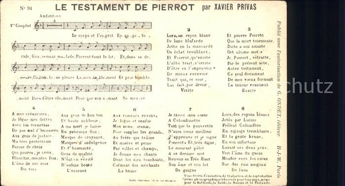 Liederkarte Le Testament de Pierrot Xavier Privas