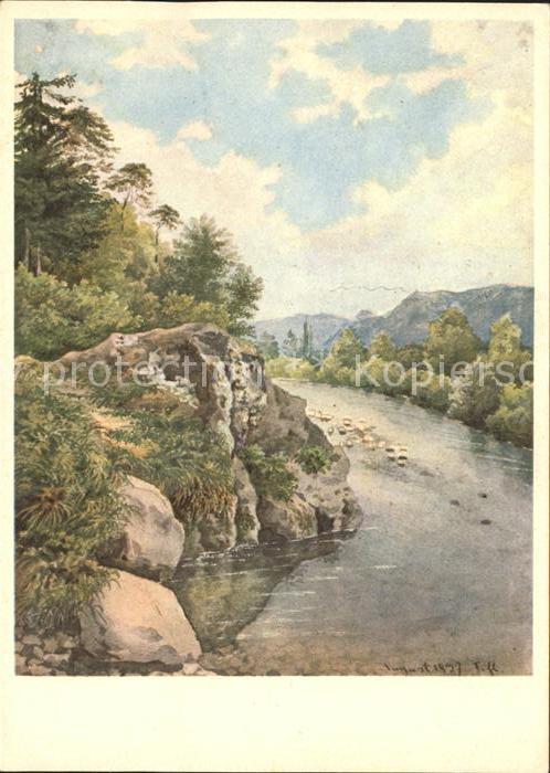 KELLER Gottfried Zuerich (1819-1890) Kuenstlerkarte Sihllandschaft
