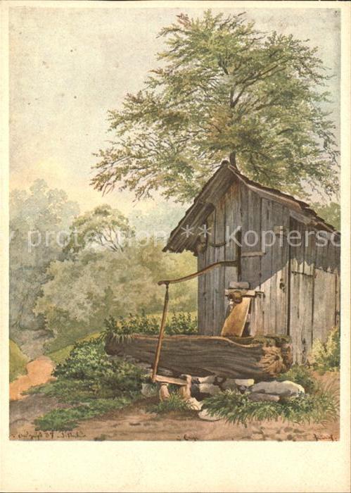 KELLER Gottfried Zuerich (1819-1890) Kuenstlerkarte Bretterhuette mit Ziehbrunne