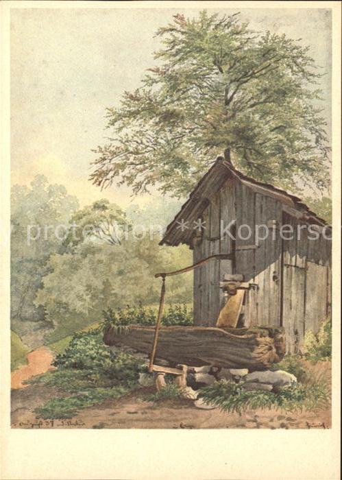 KELLER Gottfried Zuerich (1819-1890) Kuenstlerkarte Bretterhuette mit Ziehbrunne