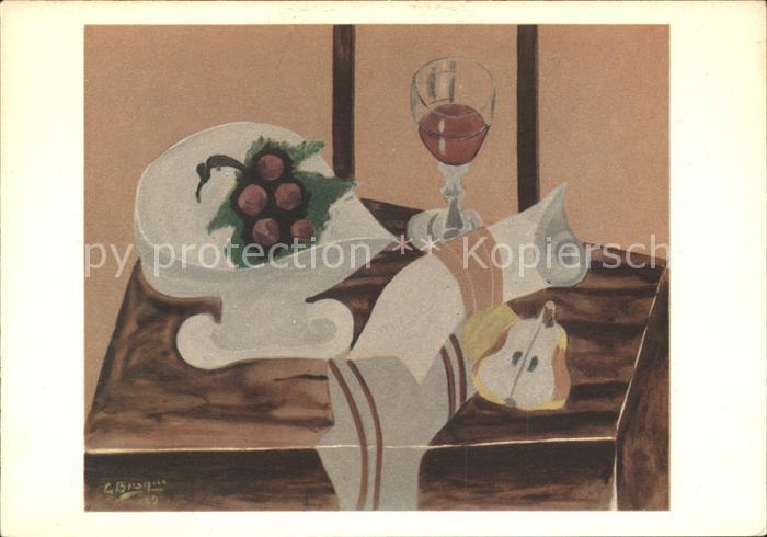 Kuenstlerkarte Braque Nature morte Nr. 67 Trauben Birne Wein