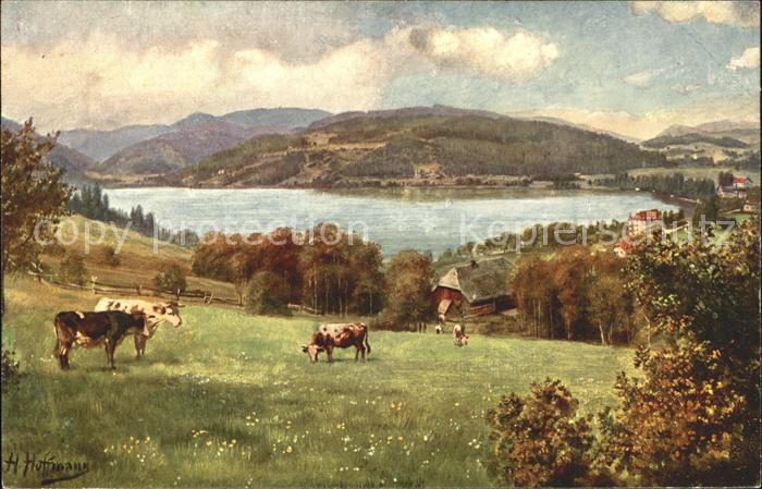 Hoffmann Heinrich Titisee mit Feldberg Kuehe Weide