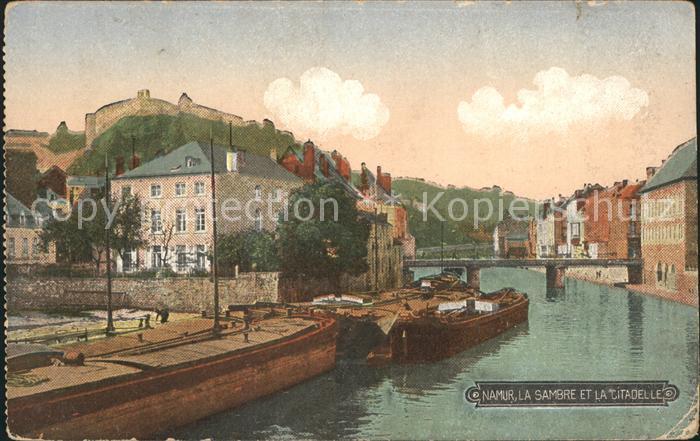 Namur Wallonie La Sambre et la Citadelle Pont Bateau Frachtkahn