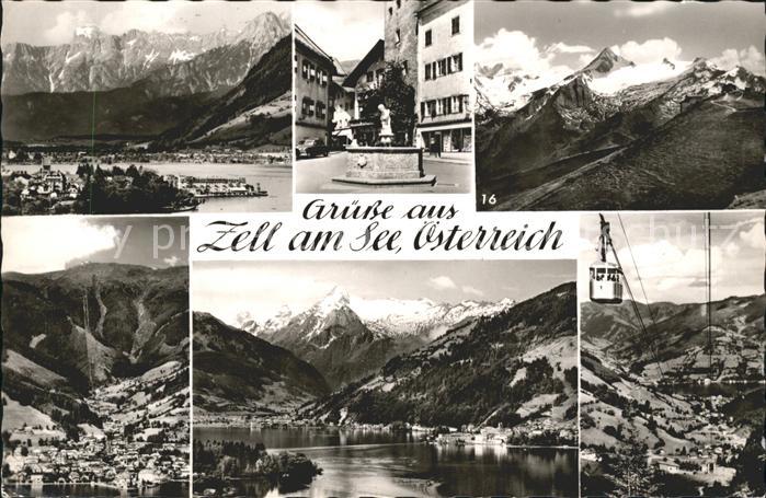 Zell See Totalansicht Dorfpartie mit Brunnen Seeblick Schwebebahn