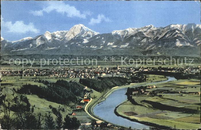 Villach Kaernten mit Drau und Karawanken