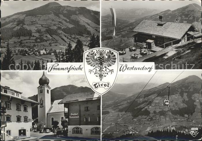 Westendorf Tirol Totalansicht Dorfpartie mit Kirche Seilbahn