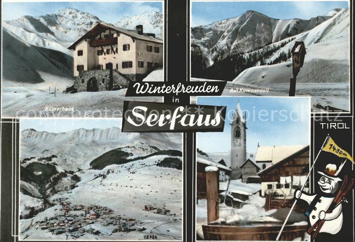 Serfaus Tirol Koelnerhaus Auf Komperdell Panorama Kirche Brunnen Schneemann