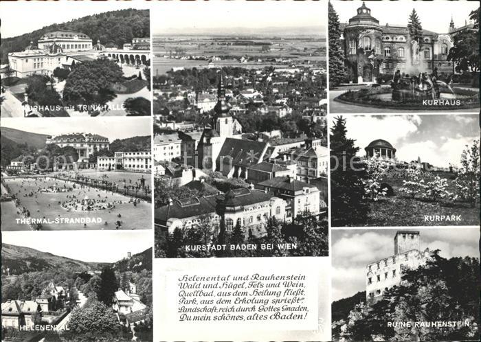 Baden Wien Kurhaus Trinkhalle Thermal Strandbad Kurpark Helenental Ruine Rauhens