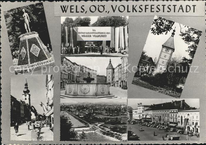 Wels Oberoesterreich Skulptur Welser Volksfest Brunnen Ledererturm Kirche Strass