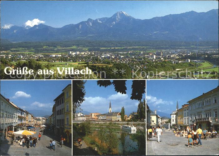 Villach Kaernten Panoramablick mit Mittagskogel Hauptplatz und Draupromenade