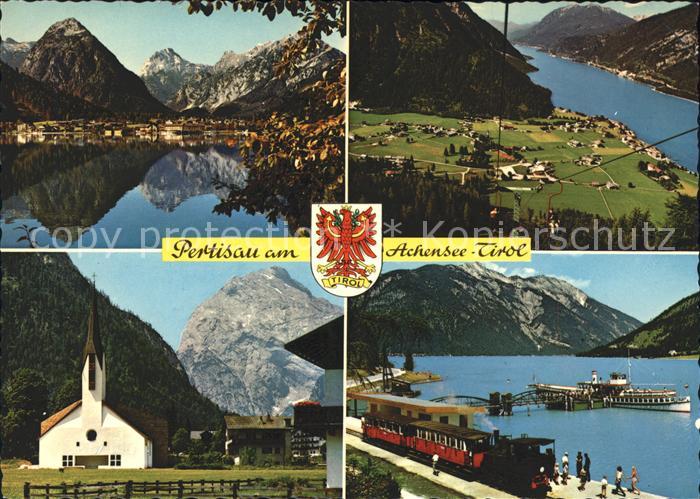 Pertisau Achensee mit Achensee Kapelle Schiffsanlegestelle Eisenbahn