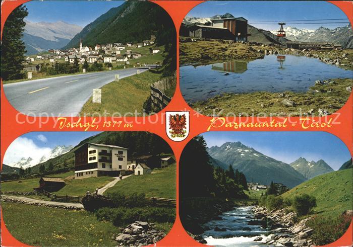 Ischgl Panorama Paznauntal im Sommer Kabinenbahn Wappen