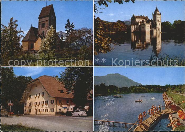Anif Ortskirche mit Untersberg Schloss Gasthof Schlosswirt Waldbad