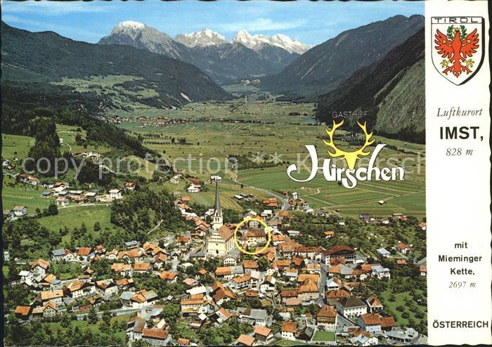 Imst Tirol Panorama Luftkurort mit Mieminger Kette Gasthof zum Hirschen Wappen