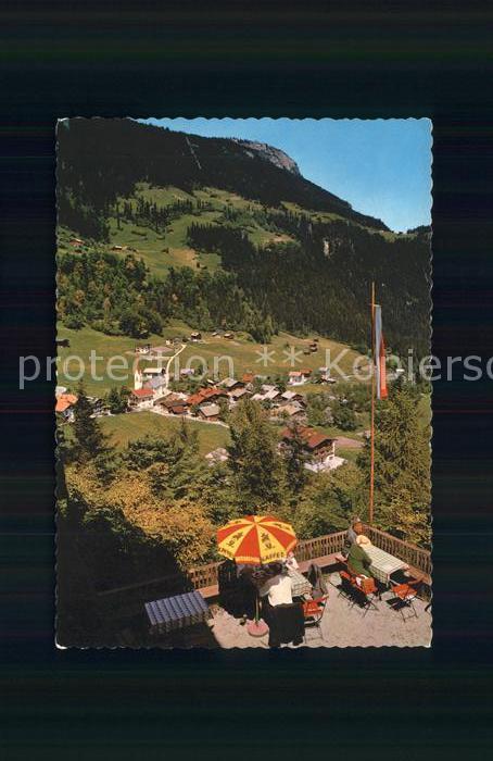 Finkenberg Tirol Blick von der Schoenen Aussicht Hotel Terrasse gegen Gschoesswa