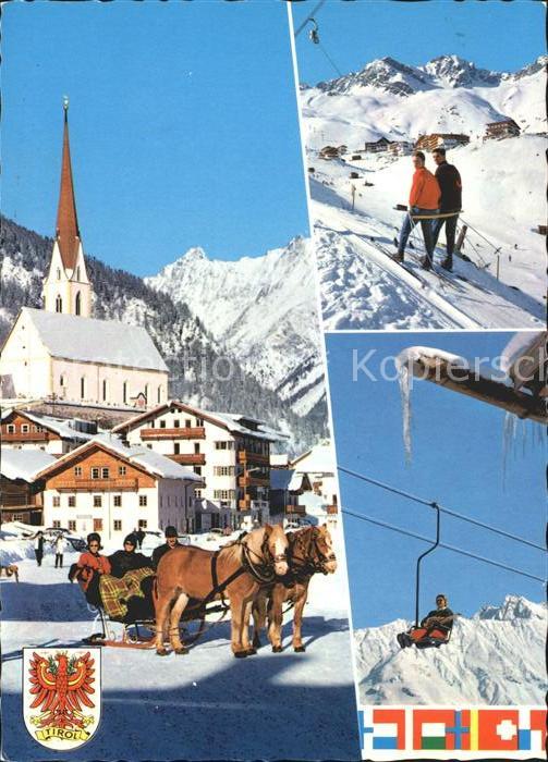 Hochsoelden Wintersportplatz Schlittenfahrt Kirche Lift Wappen