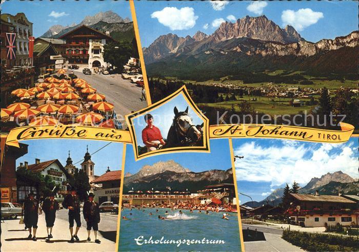 St Johann Tirol Hauptplatz Tiroler Trachten Alpenbad Erholungszentrum Bauernhaeu
