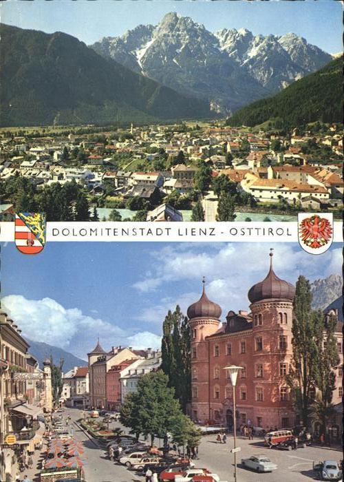 Lienz Tirol Panorama Dolomitenstadt Hauptplatz mit Lieburg Wappen