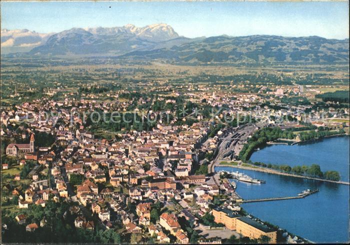Bregenz Vorarlberg Panorama mit Saentisgruppe Bodensee Hafen