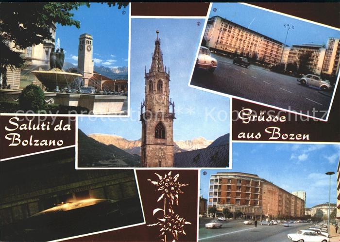 Bolzano Bahnhof Pfarrturm Mazziniplatz Finanzaemter Brunnen Verdiplatz