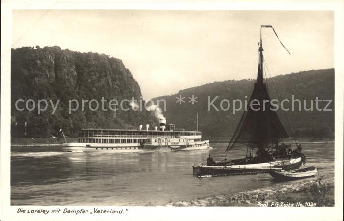 Dampfer Seitenrad Vaterland Segelboot Loreley