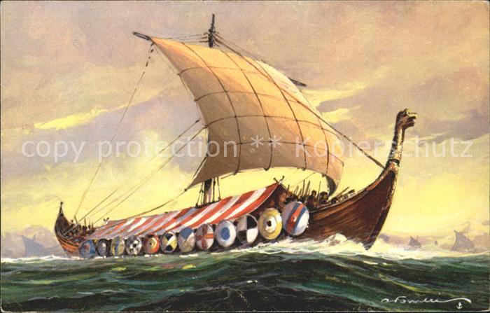 Segelschiffe Drakkar Normand Kuenstlerkarte G. Fouille Nr. 3