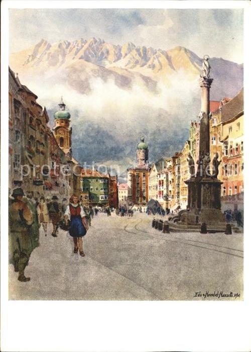 Kuenstlerkarte Edo v. Handel-Mazzetti Nr. 11 Innsbruck Nordkette ueber Maria-The