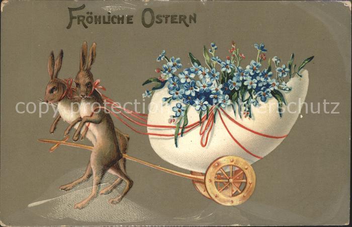 Vermenschlicht Hasen Osterei Vergissmeinnicht Karre