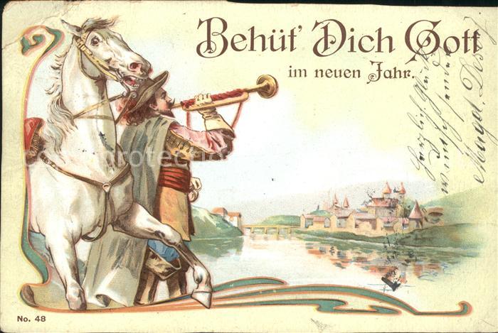 Trompeter Scheffel Pferd Litho