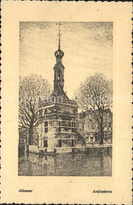Alkmaar Accijnstoren Zeichnung Kuenstlerkarte