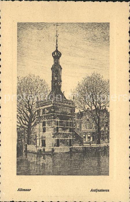 Alkmaar Accijnstoren Zeichnung Kuenstlerkarte