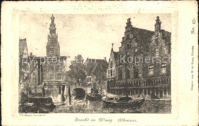 Alkmaar Gracht en Waag Kuenstlerkarte M. Zaandam No. 45