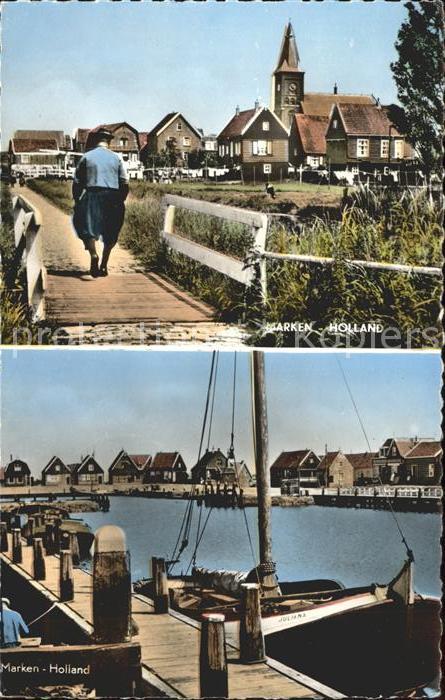 Marken Ortsansicht mit Kirche Hafen
