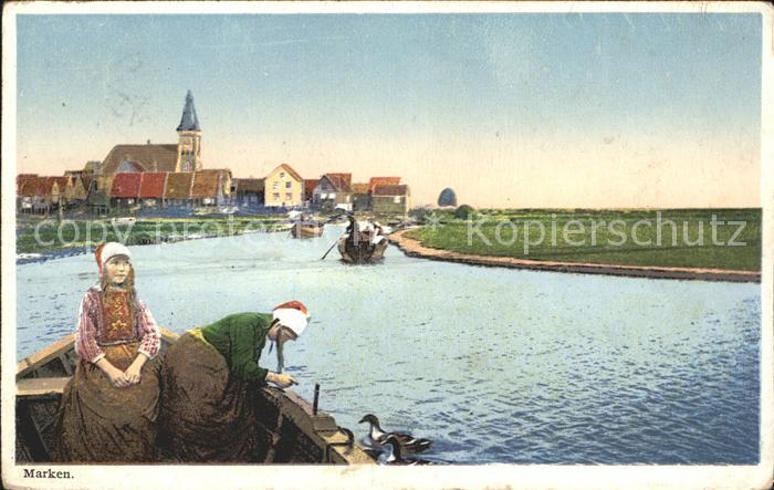 Marken Dorfansicht Kirche Wasserstrasse Boot K