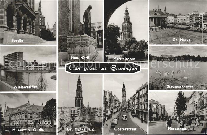 Groningen Bordes Monument Martinitoren Markt Vijver Straat Museum
