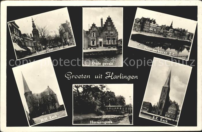 Harlingen Friesland Voorstraat Oude gevels Noorderhaven Kerk Harmenspark